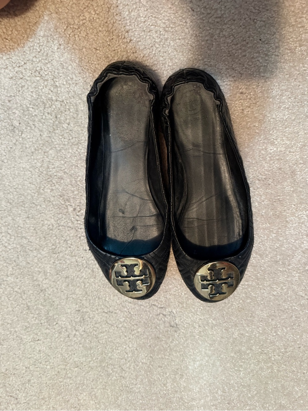 Tory Burch Black Logo-Embellished Quilted Ballet Flats